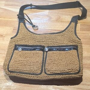 Brighton Tan and Black Crochet Shoulder Bag